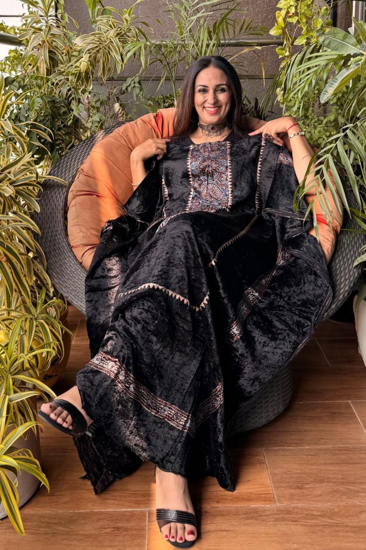 Ajrakh art on velvet (kurta only)